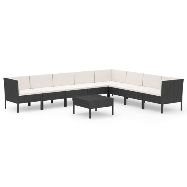 vidaXL 9-piece Garden Lounge Set with Cushions Poly Rattan Black