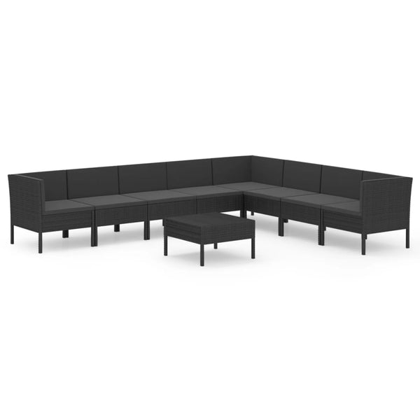 vidaXL 9-piece Garden Lounge Set with Cushions Poly Rattan Black