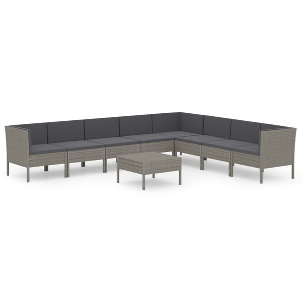 vidaXL 9-piece Garden Lounge Set with Cushions Poly Rattan Grey