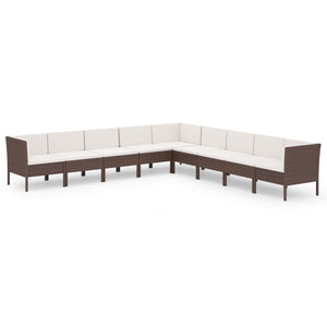 vidaXL 9-piece Garden Lounge Set with Cushions Poly Rattan Brown