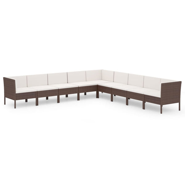 vidaXL 9-piece Garden Lounge Set with Cushions Poly Rattan Brown