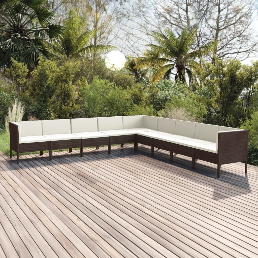 vidaXL 9-piece Garden Lounge Set with Cushions Poly Rattan Brown