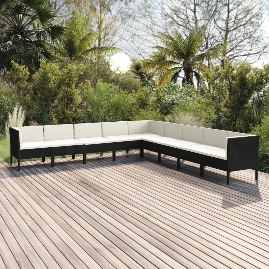 vidaXL 9-piece Garden Lounge Set with Cushions Poly Rattan Black