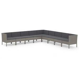 vidaXL 9-piece Garden Lounge Set with Cushions Poly Rattan Grey