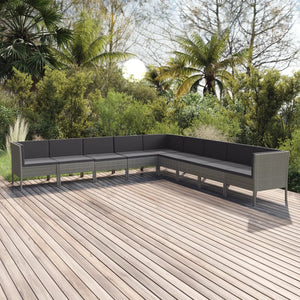 vidaXL 9-piece Garden Lounge Set with Cushions Poly Rattan Grey