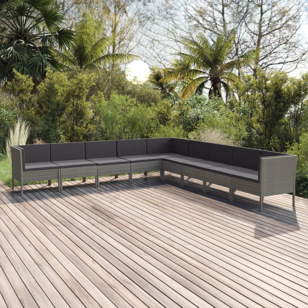 vidaXL 9-piece Garden Lounge Set with Cushions Poly Rattan Grey