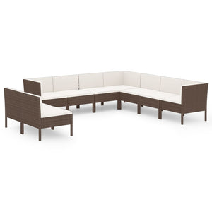 vidaXL 9-piece Garden Lounge Set with Cushions Poly Rattan Brown