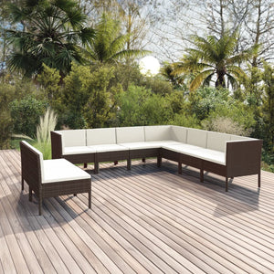 vidaXL 9-piece Garden Lounge Set with Cushions Poly Rattan Brown