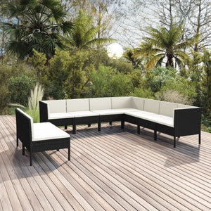 vidaXL 9-piece Garden Lounge Set with Cushions Poly Rattan Black