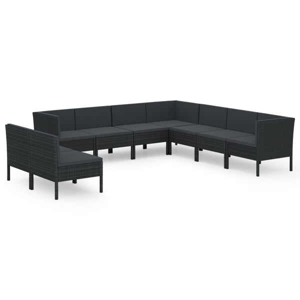 vidaXL 9-piece Garden Lounge Set with Cushions Poly Rattan Black