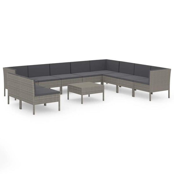 vidaXL 11-pc. Garden Lounge Set with Cushions Poly Rattan Grey