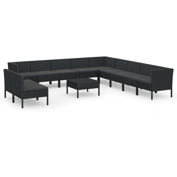 vidaXL 12-Piece Garden Lounge Set with Cushions Poly Rattan Black