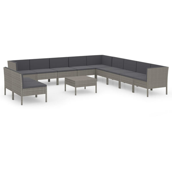 vidaXL 12-piece Garden Lounge Set with Cushions Poly Rattan Grey