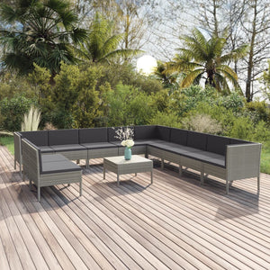 vidaXL 12-piece Garden Lounge Set with Cushions Poly Rattan Grey