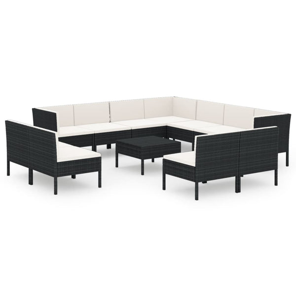 vidaXL 12-Piece Garden Lounge Set with Cushions Poly Rattan Black