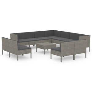 vidaXL 12-piece Garden Lounge Set with Cushions Poly Rattan Grey