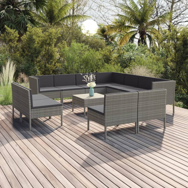 vidaXL 12-piece Garden Lounge Set with Cushions Poly Rattan Grey