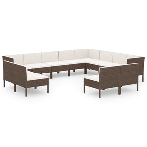 vidaXL 12-piece Garden Lounge Set with Cushions Poly Rattan Brown