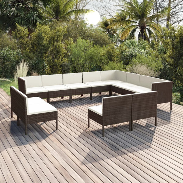 vidaXL 12-piece Garden Lounge Set with Cushions Poly Rattan Brown