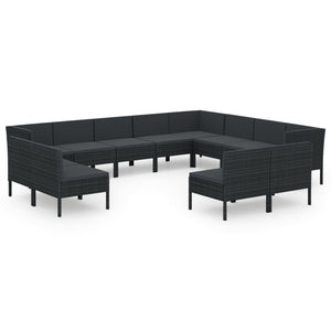 vidaXL 12-Piece Garden Lounge Set with Cushions Poly Rattan Black