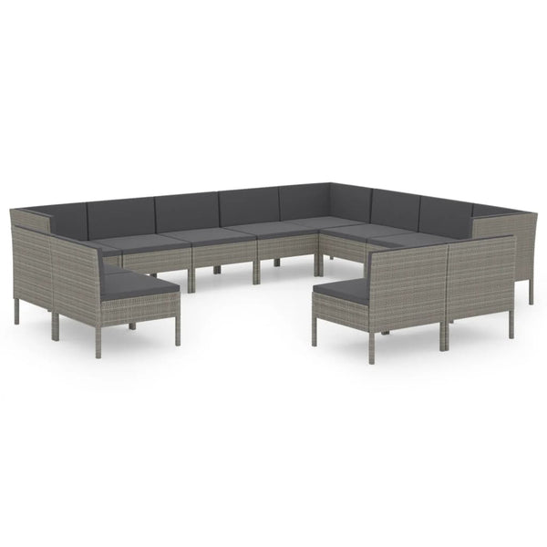 vidaXL 12-piece Garden Lounge Set with Cushions Poly Rattan Grey