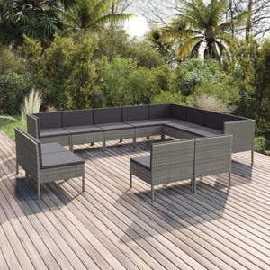 vidaXL 12-piece Garden Lounge Set with Cushions Poly Rattan Grey