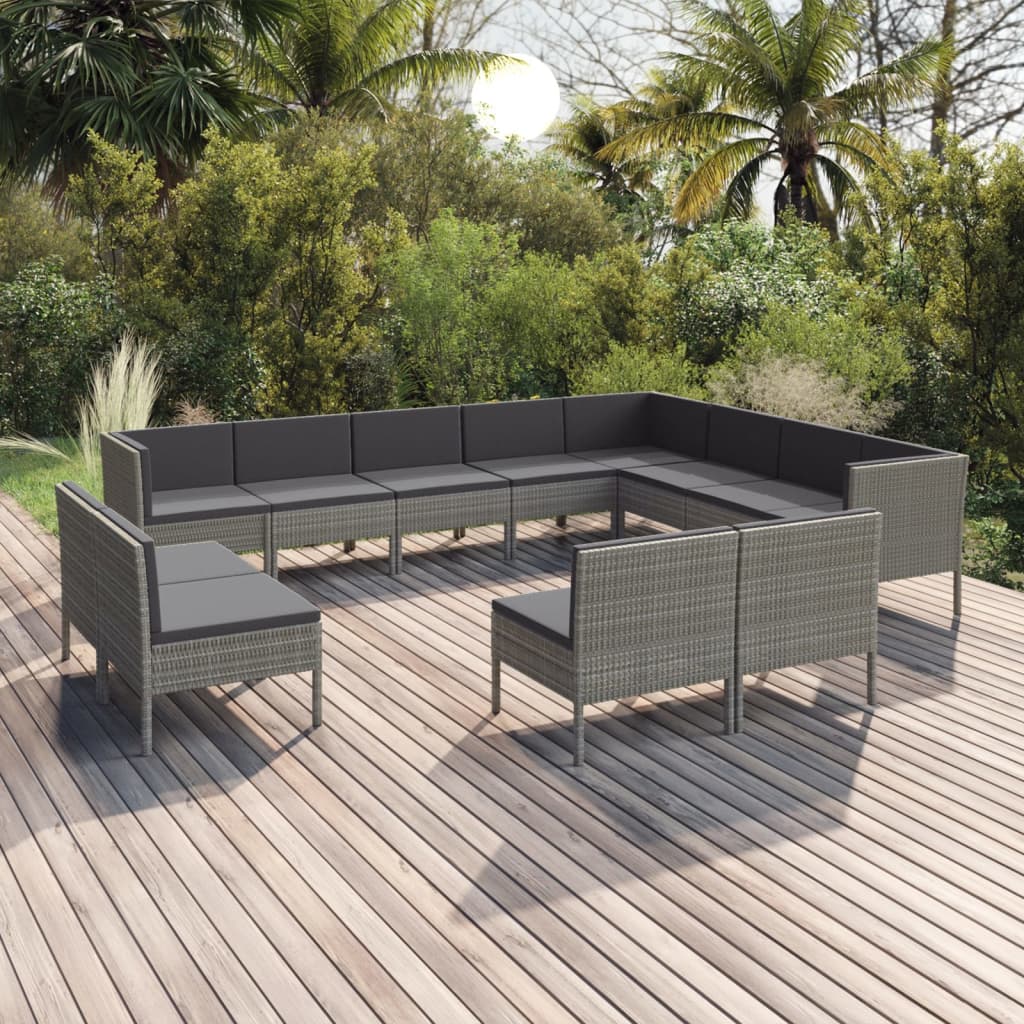 vidaXL 12-piece Garden Lounge Set with Cushions Poly Rattan Grey