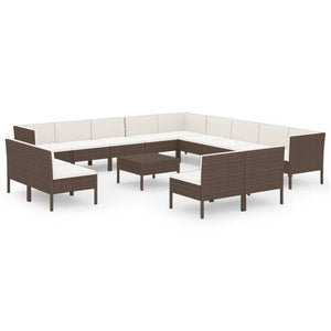 vidaXL 14-Piece Garden Lounge Set with Cushions Poly Rattan Brown