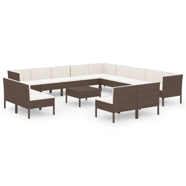 vidaXL 14-Piece Garden Lounge Set with Cushions Poly Rattan Brown