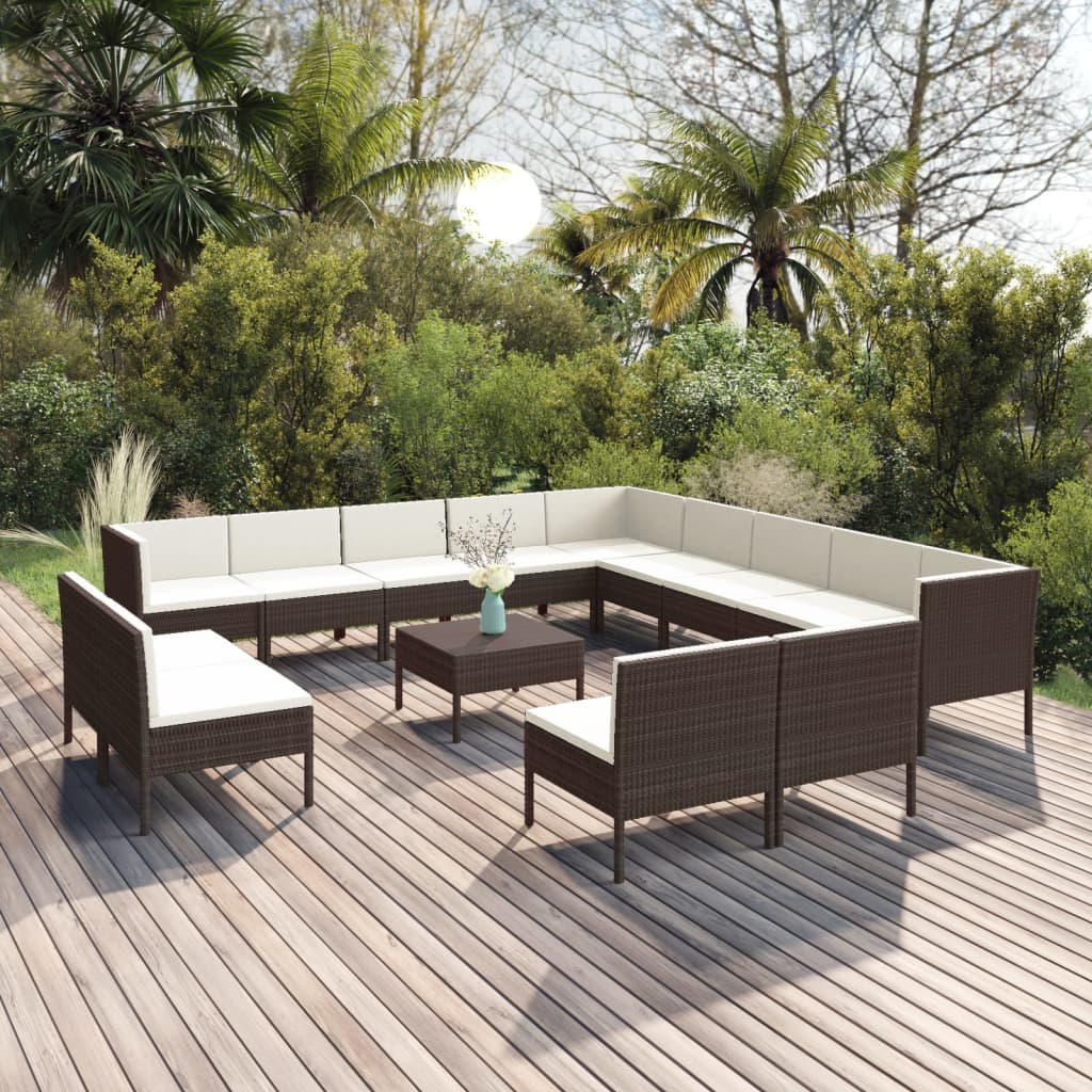 vidaXL 14-Piece Garden Lounge Set with Cushions Poly Rattan Brown