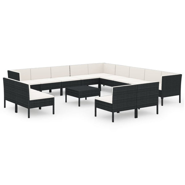 vidaXL 14-piece Garden Lounge Set with Cushions Poly Rattan Black