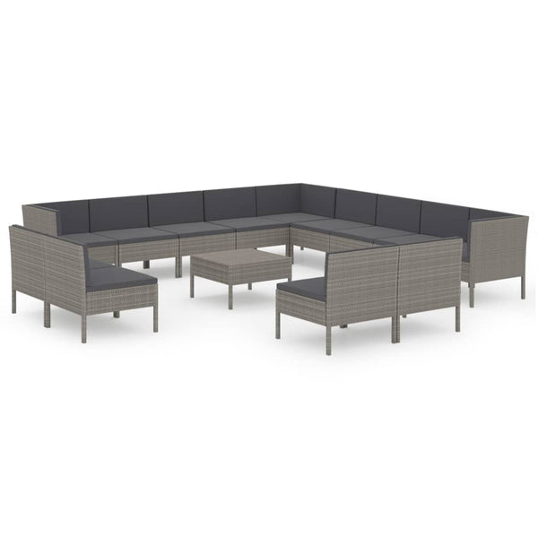vidaXL 14-Piece Garden Lounge Set with Cushions Poly Rattan Grey