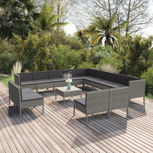 vidaXL 14-Piece Garden Lounge Set with Cushions Poly Rattan Grey