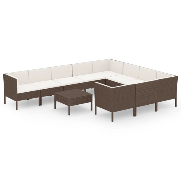 vidaXL 11-pc. Garden Lounge Set with Cushions Poly Rattan Brown