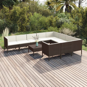 vidaXL 11-pc. Garden Lounge Set with Cushions Poly Rattan Brown