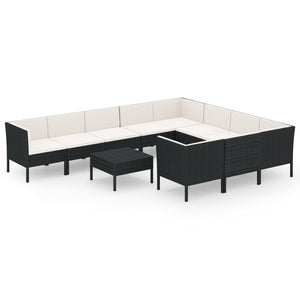 vidaXL 11-Piece Garden Lounge Set with Cushions Poly Rattan Black