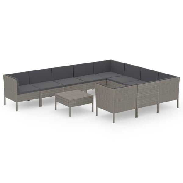 vidaXL 11-pc. Garden Lounge Set with Cushions Poly Rattan Grey