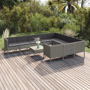 vidaXL 11-pc. Garden Lounge Set with Cushions Poly Rattan Grey
