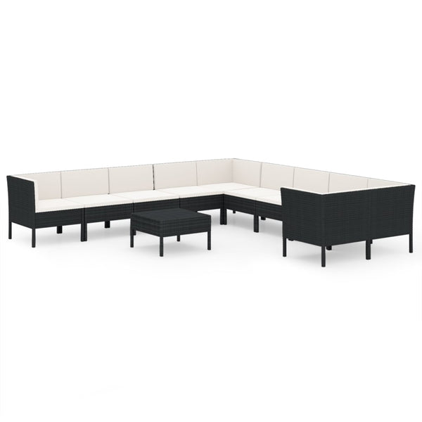 vidaXL 11-Piece Garden Lounge Set with Cushions Poly Rattan Black