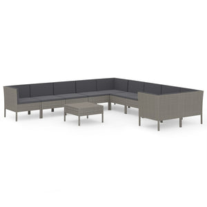 vidaXL 11-pc. Garden Lounge Set with Cushions Poly Rattan Grey