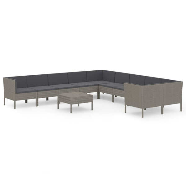 vidaXL 11-pc. Garden Lounge Set with Cushions Poly Rattan Grey