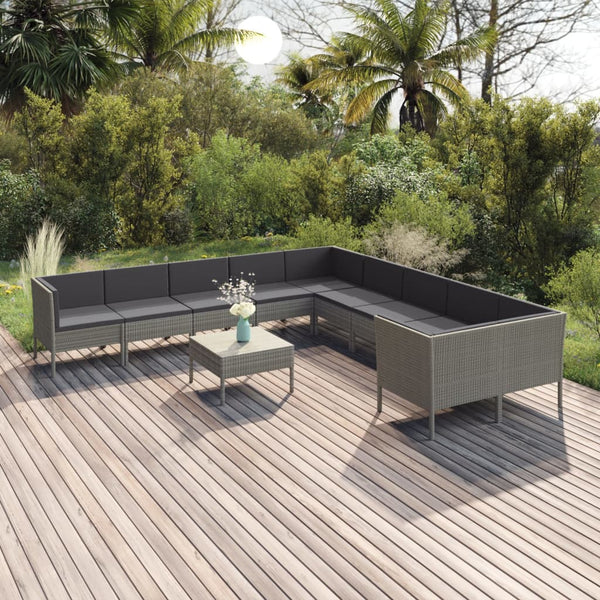 vidaXL 11-pc. Garden Lounge Set with Cushions Poly Rattan Grey