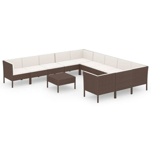 vidaXL 12-piece Garden Lounge Set with Cushions Poly Rattan Brown