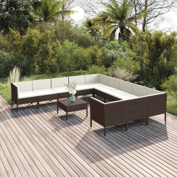 vidaXL 12-piece Garden Lounge Set with Cushions Poly Rattan Brown