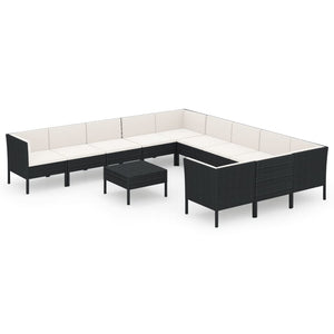 vidaXL 12-Piece Garden Lounge Set with Cushions Poly Rattan Black