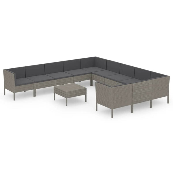 vidaXL 12-piece Garden Lounge Set with Cushions Poly Rattan Grey