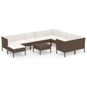 vidaXL 11-pc. Garden Lounge Set with Cushions Poly Rattan Brown