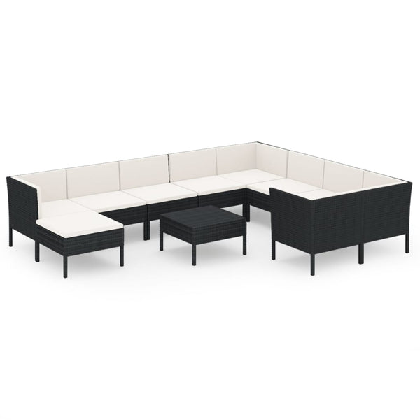 vidaXL 11-Piece Garden Lounge Set with Cushions Poly Rattan Black