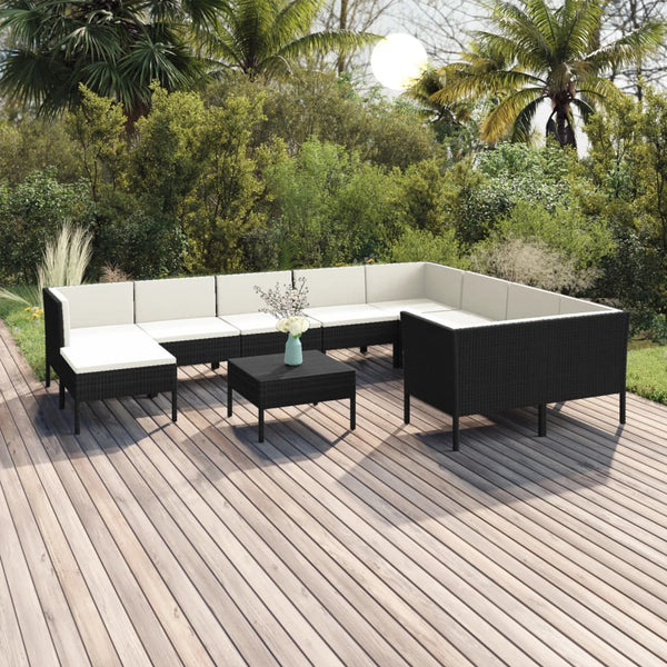 vidaXL 11-Piece Garden Lounge Set with Cushions Poly Rattan Black