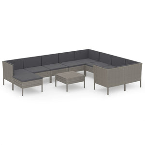 vidaXL 11-pc. Garden Lounge Set with Cushions Poly Rattan Grey